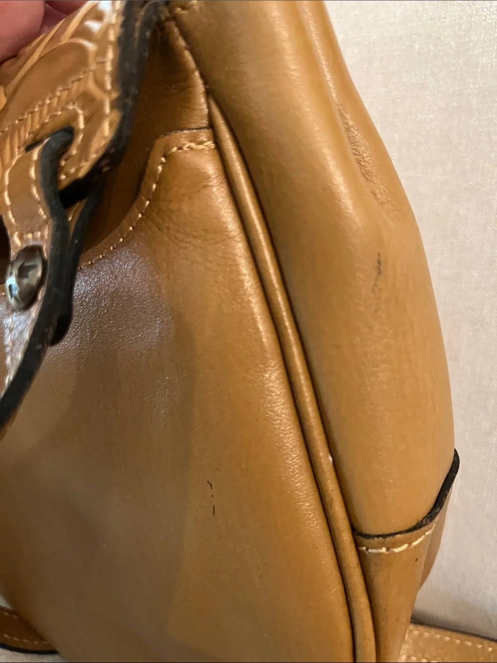 Patricia Nash Tan Floral Tooled Leather Crossbody Bag